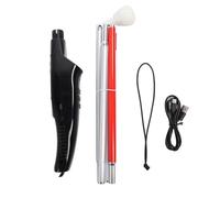 Folding Guide Cane with Red Reflective Electronic Voice Obstacle Avoidance Walking Cane for Blind People English Version Aluminum Alloy ABS 32cm Foldable Length