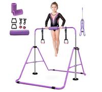 Folding Gymnastics Bar With Rings, Folding Horizontal Bar, Adjustable Height Folding Horizontal Bar, Gymnastics Equipment for Home Garden, Expandable Gymnastics Training Bar for Kids Girls (Purple)