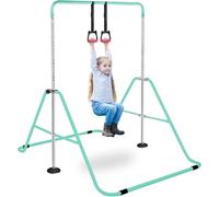 Folding Gymnastics Bar With Rings, Folding Horizontal Bar, Adjustable Height Folding Horizontal Bar, Gymnastics Equipment for Home Garden, Expandable Gymnastics Training Bar for Kids Girls (Green)