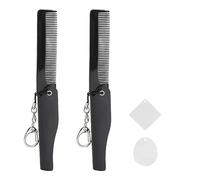 Folding Hair Brush Portable Travel Pocket Comb with Keychain Acrylic Mirror Fine Tooth Beard Comb for Men On The Go ABS Material 2 Combs 2 Mirrors