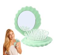 Folding Hair Brush | Shell Shape Purse Hair Brush,Small Makeup Mirror Set Scalp Massage Comb for Grooming Daily Bathroom Shower Poolside Beach Camping Car Gym Home Outdoor Girls