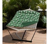 Folding Hammock with Stand Cushion, T-Frame, Outdoor, Green | Polyester quilted cushion · 365×140cm space · Iron T-frame · Banana leaf pattern