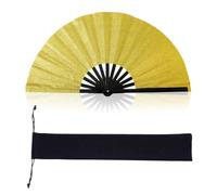 Folding Hand Fan, 13inch Large Fans for Line Dancing, Boots on the Ground Hand Fan with Storge Bag, Chinese Bamboo Hand Fans, for Party, Cosplay, Wedding, Dance Fan (Gold)