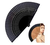 Folding Hand Fan for Women Men, 22cm Foldable Chinese Japanese Traditional Bamboo Silk Fan for Festival, Vintage Handheld FoldingFan for Dance/performance/party/photography/church/show/gift (Black1)