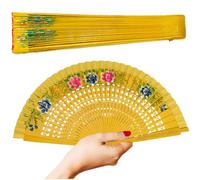 Folding Hand Fan Vintage Spanish Chinese Hand Fan Wooden Hand Fan with Floral Patterns on Both Sides for Cheongsam Dance-Themed Party,Yellow