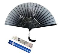 Folding Hand Fan with Lotus Pendant, Silk Fabric Handheld Fans Hand Fan Folding with Gift Box, Hollow Carved Bamboo Hand Fans for Birthday Gifts, Dancing, Performance, Wedding, Home Decoration (Black)