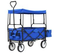 Folding Hand Trolley Blue Steel Frame 116x54x119cm 75kg Canopy 360° Wheels Fold