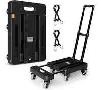 Folding Hand Truck, 500 LB Heavy Duty Luggage Cart, Utility Dolly Platform Cart with 6 Wheels & 2 Elastic Ropes for Luggage, Travel, Moving, Shopping, Office Use, Black
