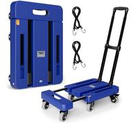Folding Hand Truck, 500 LB Heavy Duty Luggage Cart, Utility Dolly Platform Cart with 6 Wheels & 2 Elastic Ropes for Luggage, Travel, Moving, Shopping, Office Use, Blue