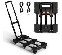 Folding Hand Truck, Heavy-Duty Dolly Cart with 6 Wheels, 500 LB Capacity, 26" Extendable Plate, 2 Elastic Straps, Collapsible Utility Cart for Moving, Luggage, Travel, Shopping, Black