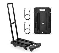 Folding Hand Truck Sack Barrow Heavy Duty Foldable Trolley on Wheels, Black | 200KG Capacity, 2 Elastic Ropes, Luggage Trolley, Flatbed Platform Trolley for Home Office Camping Travel Garden Moving