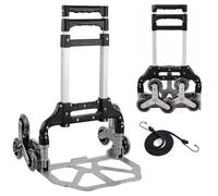 Folding Hand Truck Stair Climbing Trolley 75kg Capacity - 3-Wheel Climber Cart with Adjustable Handle, PU Wheels, Non-Slip Base 39x27cm + 140cm Bungee Cord - Lightweight & Foldable