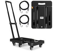 Folding Hand Trucks, Heavy Duty Dolly Cart with 6 Wheels & 2 Elastic Ropes, Foldable & Ideal for Luggage, Travel, Moving, Shopping, Office Use, Hold Up to 500 LB, Easy to Store, Coal Black