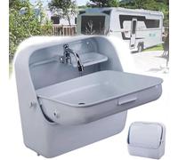 Folding Hand Wash Sink with Faucet, Wall Mount Stainless Steel Basin for RV Caravan Camper Kitchen