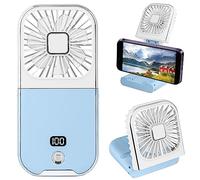 Folding Handheld Fan with LED Display, Mini Portable Personal Fan USB Rechargeable Power Bank Fan Neck Fan, Battery Powered 180° Foldable Desk Fans Cooling for Office Home Travel Camping (Blue)