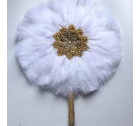 Folding Handheld Feather Fan, Double-Sided Turkey Gold Handle Bridal Assorted Colors 40CM x 52CM(Double Side2)