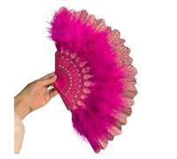 Folding Handheld Feather Fan, Hand Multicolor(Rose Pink)