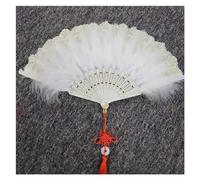 Folding Handheld Feather Fan, Hand Multicolor(White With Knot)
