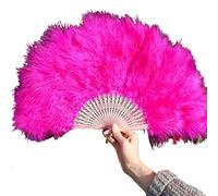 Folding Handheld Feather Fan, Multicolor For Dance And Performance(Rose Red)