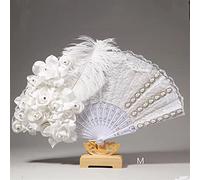 Folding Handheld Feather Fan, Wedding Multicolor Lace Silk(K)