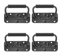 Folding Handle, 4 Pieces Stainless Steel Spring Handle Folding Box Handle, Tool Box Handle, Handle to Replace Case, Black