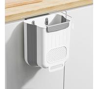 Folding Hanging Kitchen Bin 5L/10L, Food Waste Caddy & Recycling Trash Bin for Under Sink & Cupboard Door, Collapsible Compost Bin, Space-Saving Wall-Mounted Waste Bin for Household (Grey,5L)