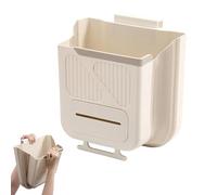 Folding Hanging Kitchen Waste Trash Can, Creative Wall Mounted Folding Waste Bin, Hanging Trash Can for Kitchen Cabinet Door, Collapsible Garbage Can for Kitchens (Milky White,10L)
