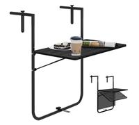 Folding Hanging Table, Small Outdoor Balcony Side Table 3-Height Adjustable, with Wood Effect, Black