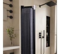 Folding Heavy Duty Shower Curtain Rod Adjustable Angle - Wall Mounted, Expandable Invisible Storage, Waterproof Linen Shower Curtains Washable for Bathroom RV Hotel(Gray,75-100 cm/29.5-39.4 in)