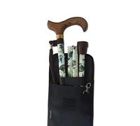 Folding Height Adjustable Walking Stick with Smart Wooden Handle and Free Carry Case (Garden Birds)