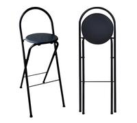 Folding High Bar Stools with Backrest Adjustable Height 60/65/70/75cm Max Load 125kg Space-Saving Kitchen Counter Stools Lightweight Black Folding Chairs for Bar and Dining