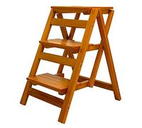 Folding High Stool 3-Tier Step Ladder for Adults Wooden Stepladder with Footrest Multi-Functional Flower Shelf & Shoe Bench Supports Up to 150kg