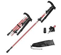 Folding Hiking stick, Walking Pole, Single Trekking Pole, Walking Stick for Hiking, Camping, Lightweight Backpack travel Staff, Best Gift for Outdoor Enthusiasts (Red T handle, Short)
