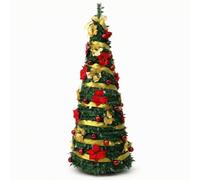 Folding Holiday Tree Artificial PVC Christmas Tree with Golden Ribbon Garlands Red Globe Ornaments Pre Decorated Tabletop Display Suitable for Living, 210cm Tree Height 80cm Tree Width