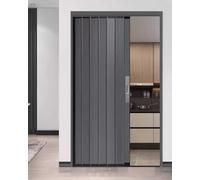 Folding Interior Door with Lock, Metal Retractable Sliding Gate for Home, Bedroom & Kitchen Privacy, Includes Hardware, Accordion Design, 46x80in