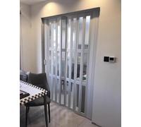 Folding Interior Door with Windows, PVC Accordion Panel Divider for Living Room, Entryway, Custom Partition