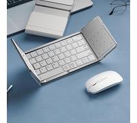 Folding Keyboard, touchpad/Numeric keypad Integrated, Bluetooth Triple Folding, Suitable for iPad, MAC/Win/Android Tablets (Silver, Keyboard and Mouse Set)