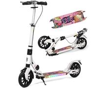 Folding Kick Scooter with LED Light-Up Deck for 8-12, Adult Scooter with Dual Brake System & 200mm Big Wheel, 4-Height Settings for Kids Teens and Adults, 2 Wheels Scooter for Commuter (White)