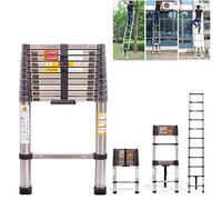 Folding Ladder 10.5ft/ 3.2m Telescopic Multifunctional Foldable Loft Climbing Ladder Retractable Extentable Ladder for Home Stairs Window Cleaning Garden Working, Stainless Steel Ladder