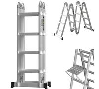 Folding Ladder 15.5Ft/4.7M Scaffold Ladder 4 x 4 Steps 7 in 1 Multipurpose Combination Ladder with 2 Stabilizers and Tool Shelf for Imdoor/Outdoor Use ax Load 150KG/330kbs EN131