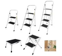 Folding Ladder 4 Steps, Portable 4 Treads Stepladder Multi-Use Collapsible Stool Ladder for Home Kitchen Garage Office Shop RV, Grip Handle and Anti-Slip Wide Pedal Capacity 150 kg
