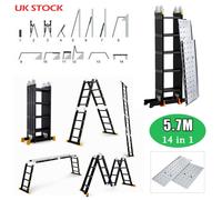 Folding Ladder Aluminium 5.7M Ladder Extendable Multi-Purpose Platform