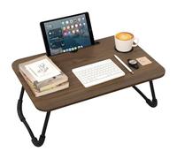 Folding Laptop Desk Portable Wooden Bed Table Tray with Cup Holder and Tablet Slot Foldable Laptop Sofa Couch Floor Desk for Reading Writing, Eating, Watching Movies Rustic Brown
