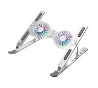 Folding Laptop Stand for Desk, Portable Aluminium Alloy with 2 Cooling Fans, Ideal for Coffee Shop & Travel, Lightweight, Silver Color