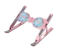 Folding Laptop Stand for Desk, Portable Aluminium Alloy with 2 Cooling Fans, Lightweight & Easy to Carry, Ideal for Coffee Shops, Living Rooms & Travel - Pink