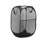 Folding Laundry Basket, Large Collapsible Mesh Washing Basket, Pop up Laundry Hamper with Durable Handles, Foldable Portable Cleaning Hampers for Home Bathroom Kids Room College Dorm Travel(Black)