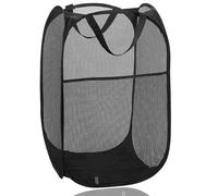 Folding Laundry Basket Mesh Collapsible Laundry Baskets, Pop up Laundry Hamper Bins, Folding Washing Basket with Handles Foldable Laundry Basket for Clothes Tidy Storage (Black)