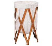 Folding Laundry Basket Wood and Fabric Bathroom Wash Hamper Cream/Grey vidaXL