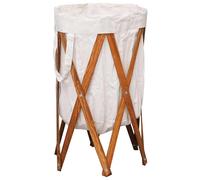 Vidaxl Folding Laundry Basket Cream Wood And Fabric
