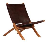 Folding Leather Chair Brown Genuine Goat Leather Acacia Wood 59x72x79 cm Rustic